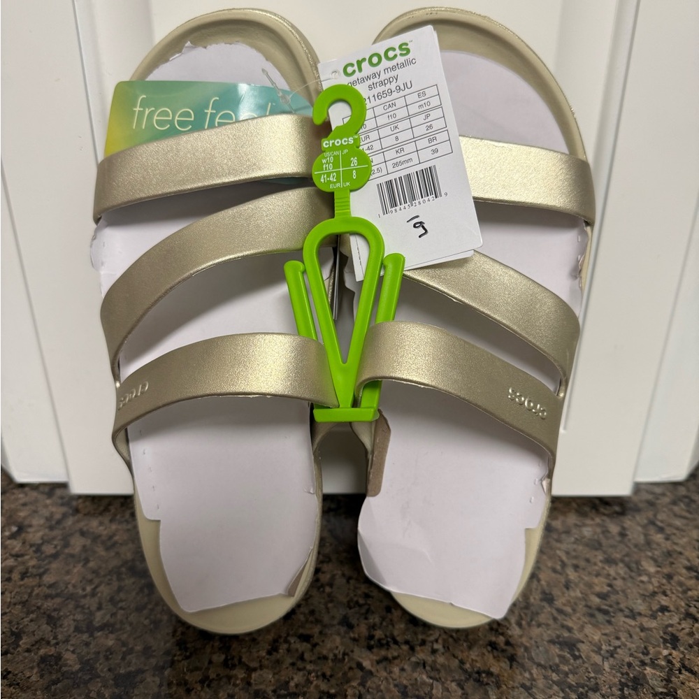 New Crocs Metallic Gold Strappy Sandals